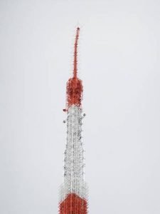 The top of Tokyo Tower with its spike bent after the earthquake of March 11 2011